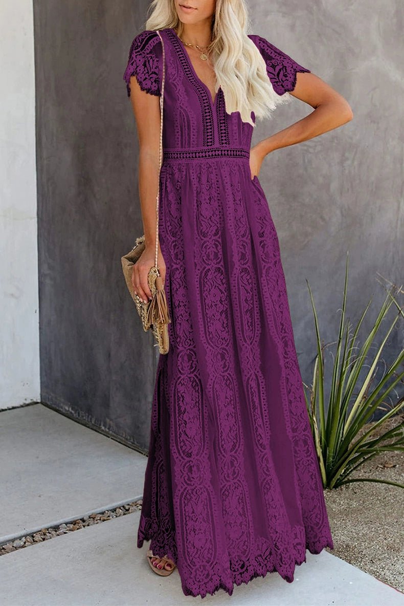 V Neck Fashion White Fairy Lace Dress Short Sleeve - Kaiju Mafia