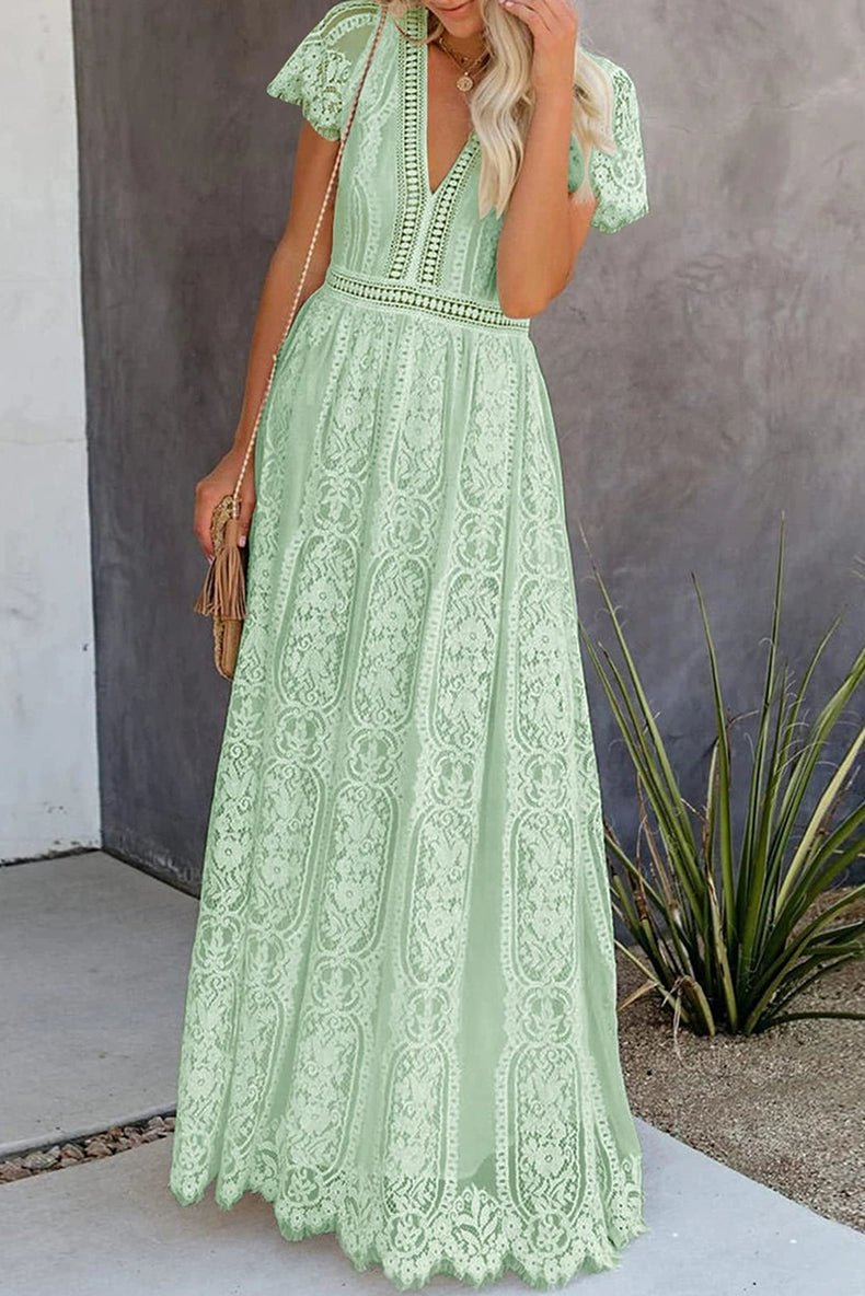 V Neck Fashion White Fairy Lace Dress Short Sleeve - Kaiju Mafia