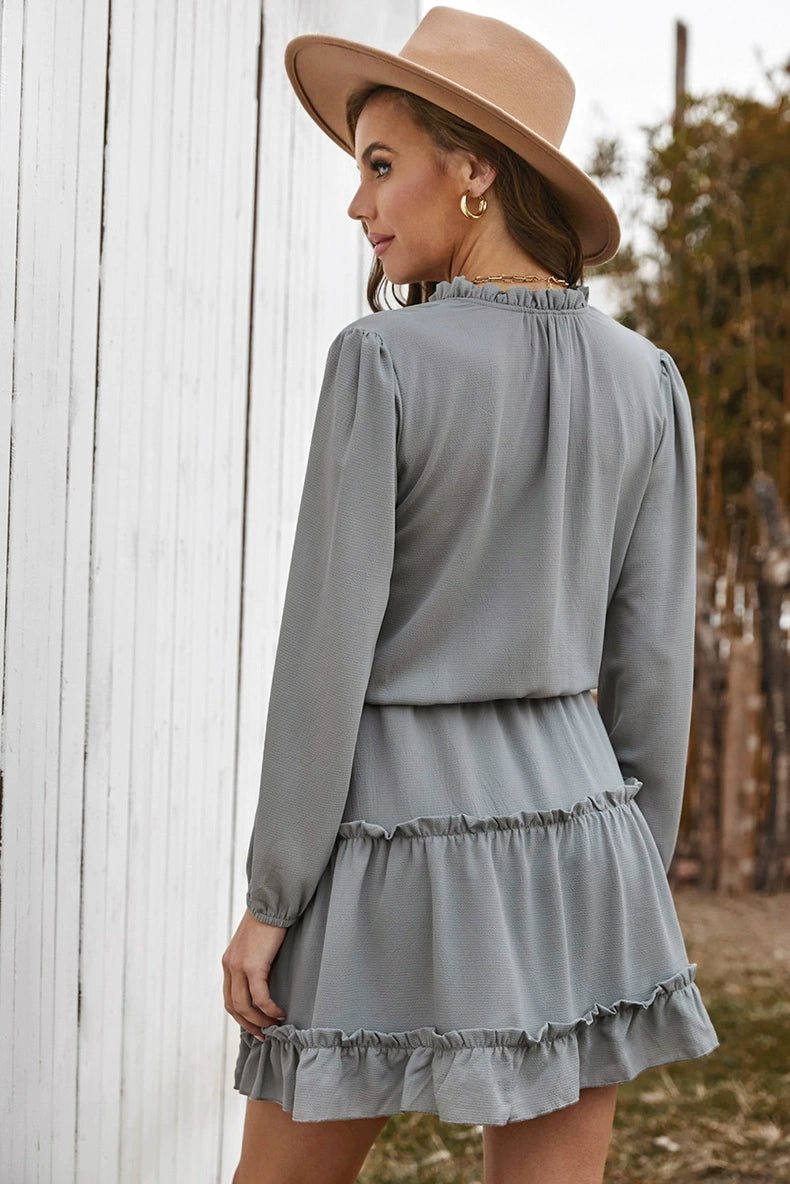 2024 Autumn Solid Color Thin Jumpsuit Skirt Fashion Slim Looking Temperament Commute Pullover Loose Knee - Length Dress Women - Kaiju Mafia