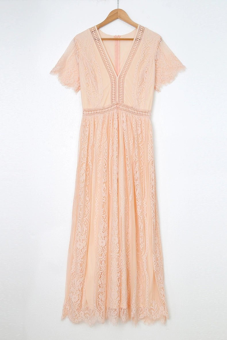 V Neck Fashion White Fairy Lace Dress Short Sleeve - Kaiju Mafia