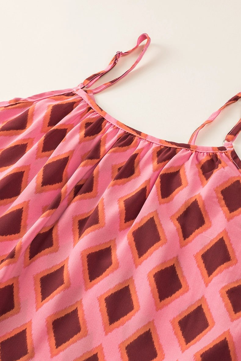 Fashion Geometric Print Sling Long Dress 2024 Summer New Arrival Loose Waist round Neck Sleeveless Thin Dress - Kaiju Mafia