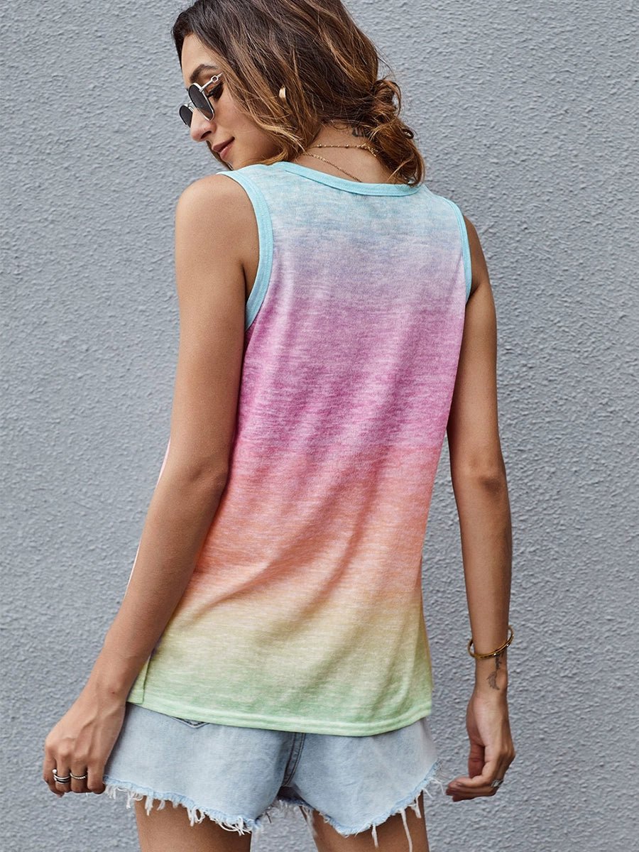 Summer New round Neck Loose Gradient Color Sleeveless T-shirt - Kaiju Mafia