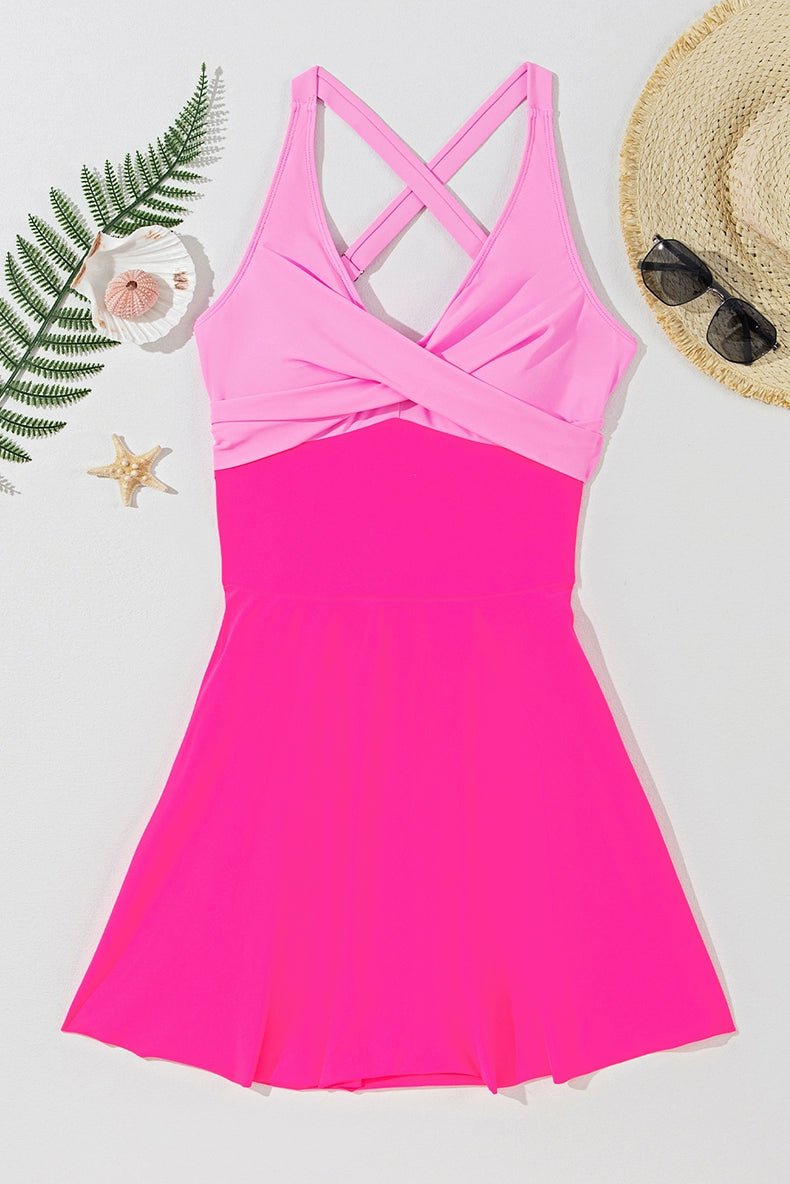 2024 Summer New Arrival One - Piece Skirt Belly Contracting Swimsuit European and American Sexy Big U - Neck Cross Strap Swimsuit for Women - Kaiju Mafia