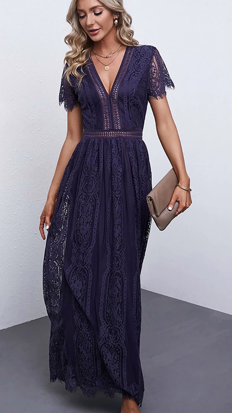 V Neck Fashion White Fairy Lace Dress Short Sleeve - Kaiju Mafia