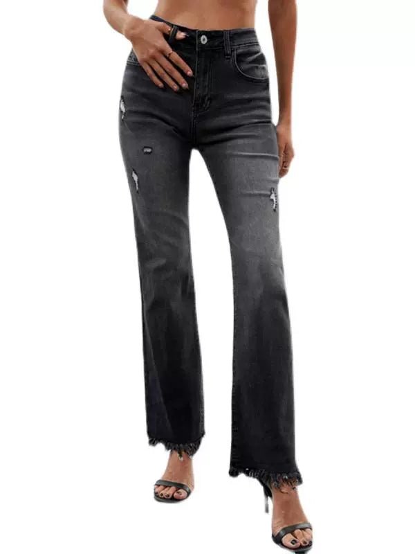 2024 Pure Color Washed Denim Women Fashion Idle Style Loose Cool Casual High Waist Straight - Leg Pants Women - Kaiju Mafia