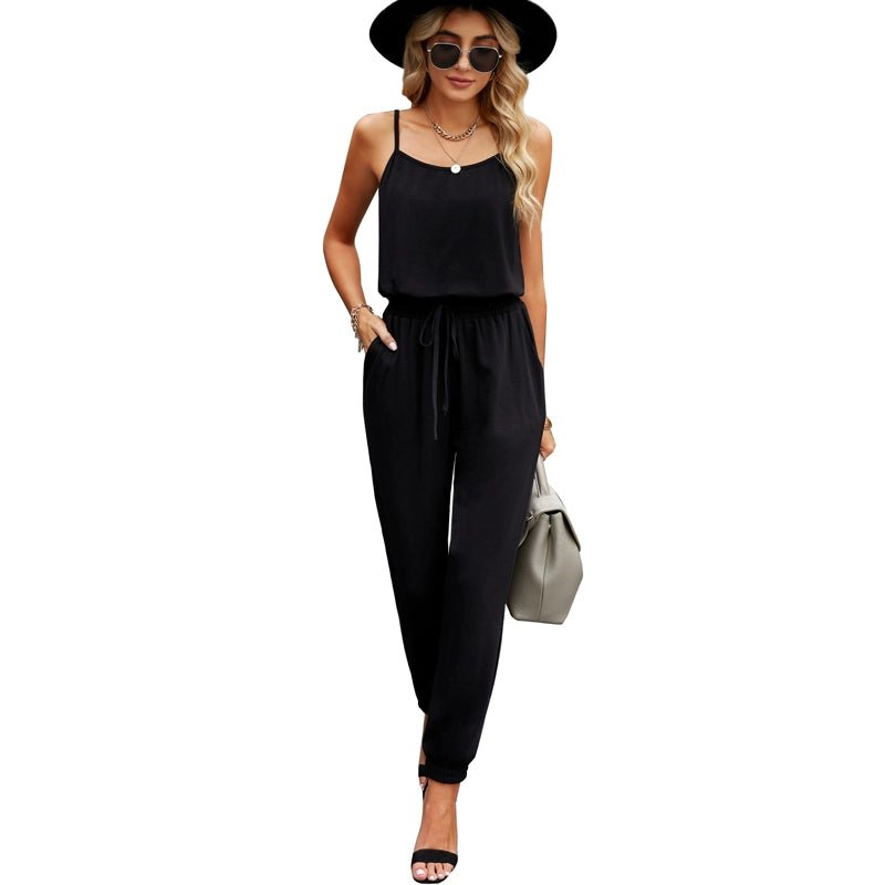 Elastic Waist Fashion Fashion Black Silm Ankle Strap - Kaiju Mafia
