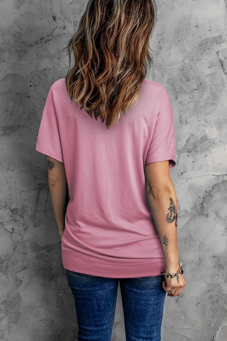 2024 Summer New Arrival Shoulder Solid Color round Neck Short Sleeves T-shirt Female European and American Leisure Minimalist Easiest for Match Three Quarter Sleeve Tops - Kaiju Mafia