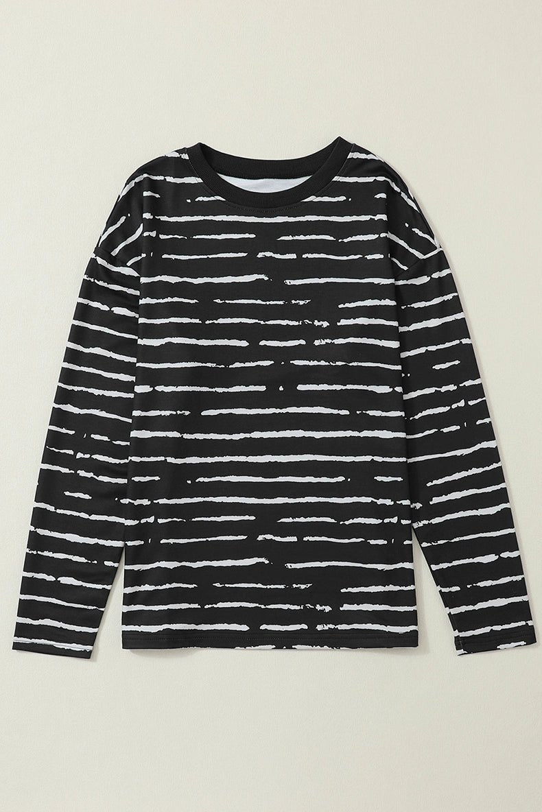 Stripes Thin Tops round Neck Pullover Long Sleeves T-shirt - Kaiju Mafia