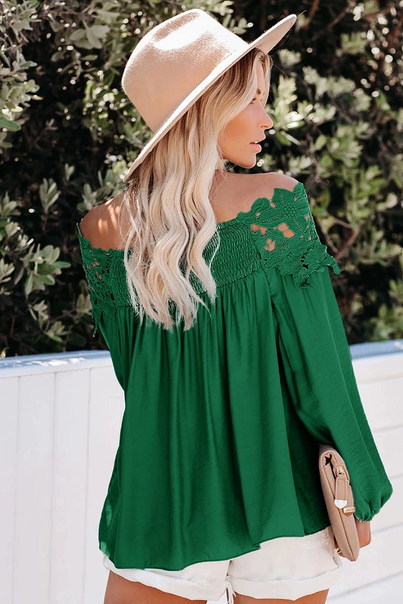 off - Shoulder off - Shoulder Collar Long Sleeves Fashion Loose Lace Shirt - Kaiju Mafia