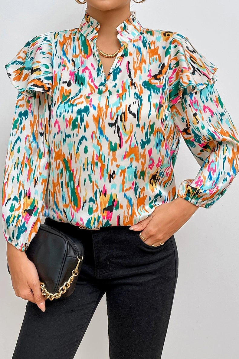 Fashion Long Sleeves Chiffon Shirt Tops Women 2024 Summer New Arrival Abstract Printing Thin and All - Matching Slim Looking Pullover Women - Kaiju Mafia