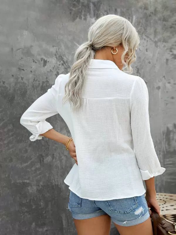 Fall Lace Cut Out Long Sleeves Thin Shirt Female 2024 New Arrival Easiest for Match Loose Lapel Single Breasted Shirt Coat - Kaiju Mafia