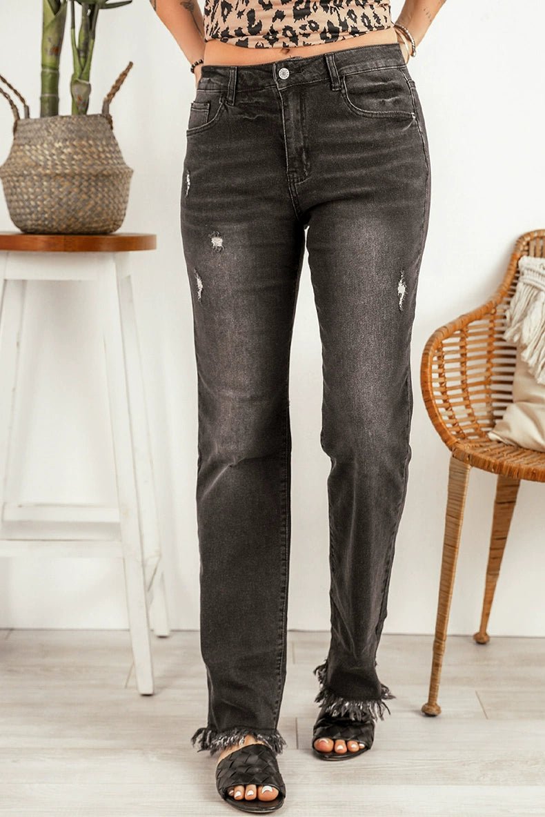 2024 Pure Color Washed Denim Women Fashion Idle Style Loose Cool Casual High Waist Straight - Leg Pants Women - Kaiju Mafia
