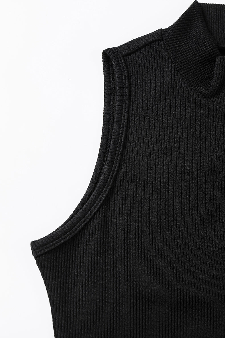 Fashion Pure Color Zipped Stand Collar Sleeveless Leotard Women&