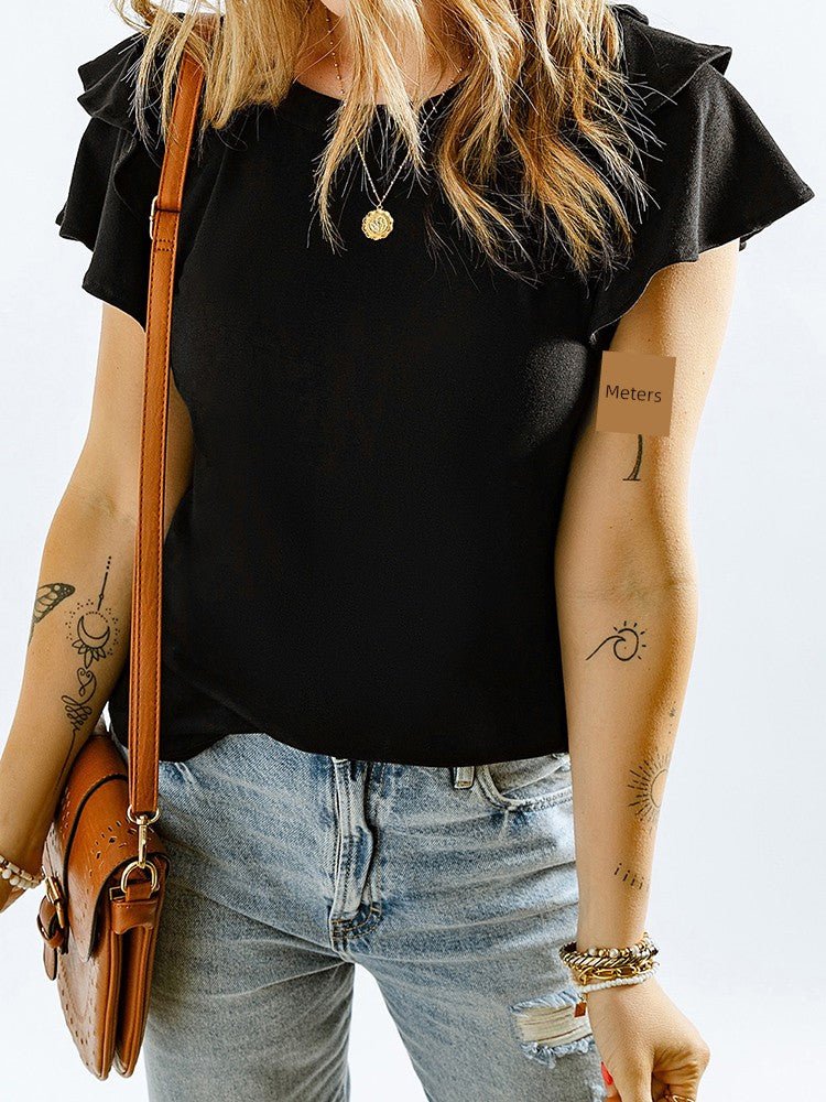 Pleated Summer Silm Thin Top T-shirt with Short Sleeves - Kaiju Mafia