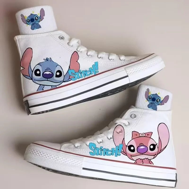 2024 autumn cartoon cute Stitch pattern student high top design sense niche black canvas shoes for men and women couple shoes - Kaiju Mafia