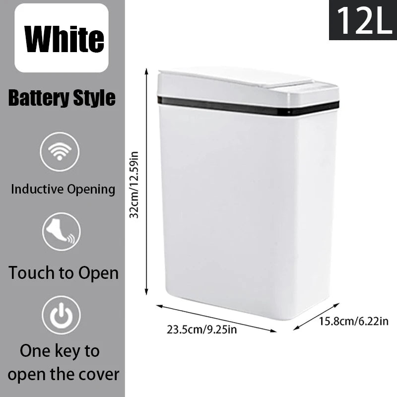 Bathroom Touchless Trash,12L Motion Sensor - Activated Trash Can with Lid,Automatic Kitchen Trash for Office,Living Room,Bedroom - Kaiju Mafia