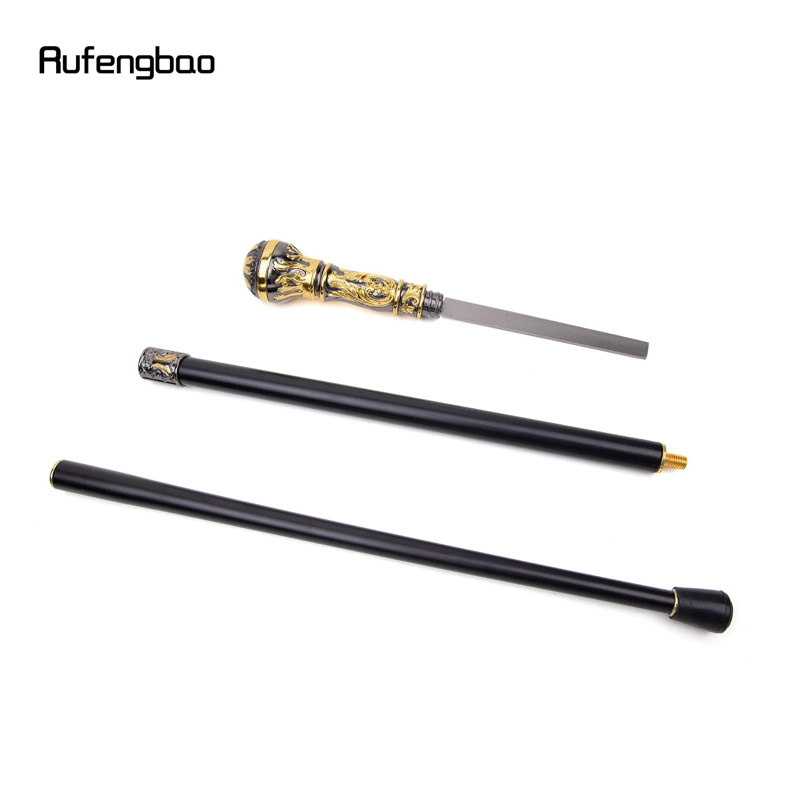 Golden Black Luxury Round Handle Walking Stick with Hidden Plate Self Defense Fashion Cane Plate Cosplay Crosier Stick 93cm - Kaiju Mafia
