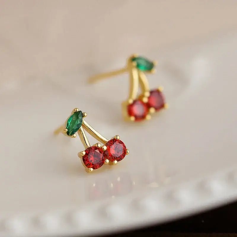 Red Cherry Crystal Earrings - Kaiju Mafia