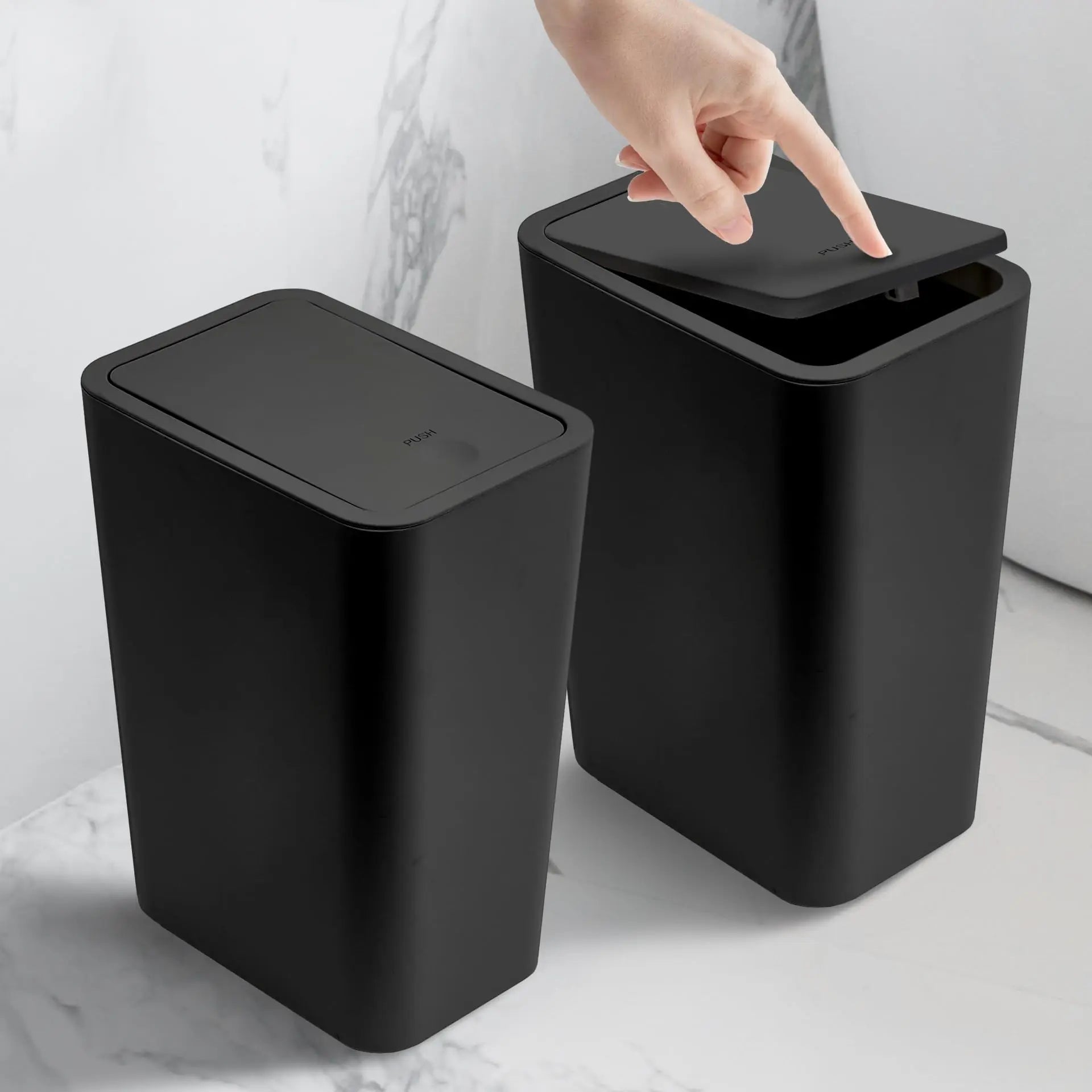 Bathroom Trash Can - 10L Small Garbage Can with Press Top Lid for Toilet,Bedroom,Living Room – Plastic Wastebasket with Pop - up Lid - Kaiju Mafia