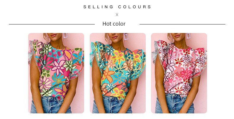 Fashion Thin Stylish Print Short Sleeve Chiffon Pullovers - Kaiju Mafia