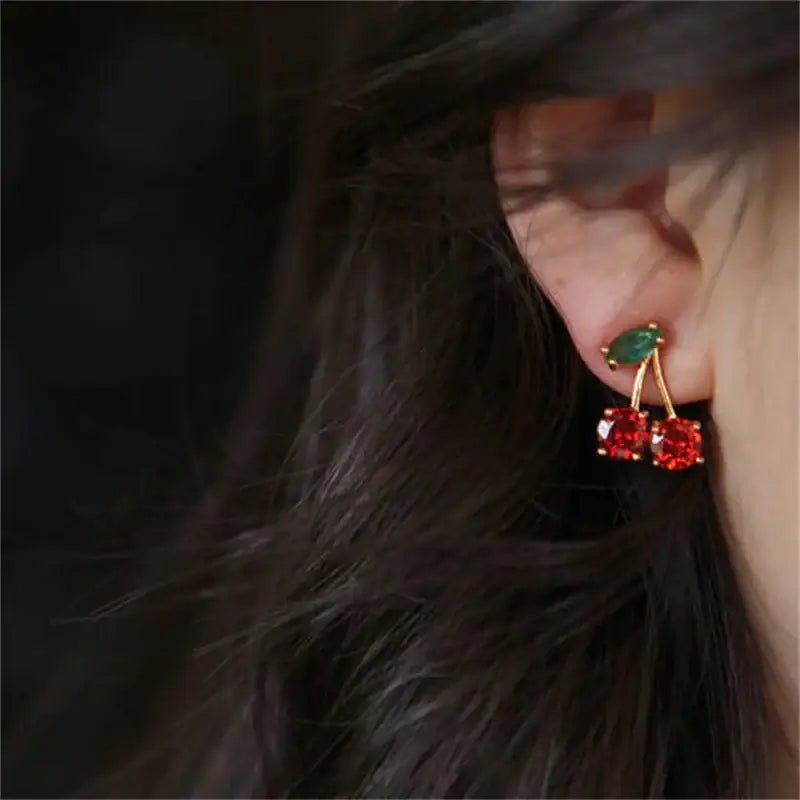 Red Cherry Crystal Earrings - Kaiju Mafia