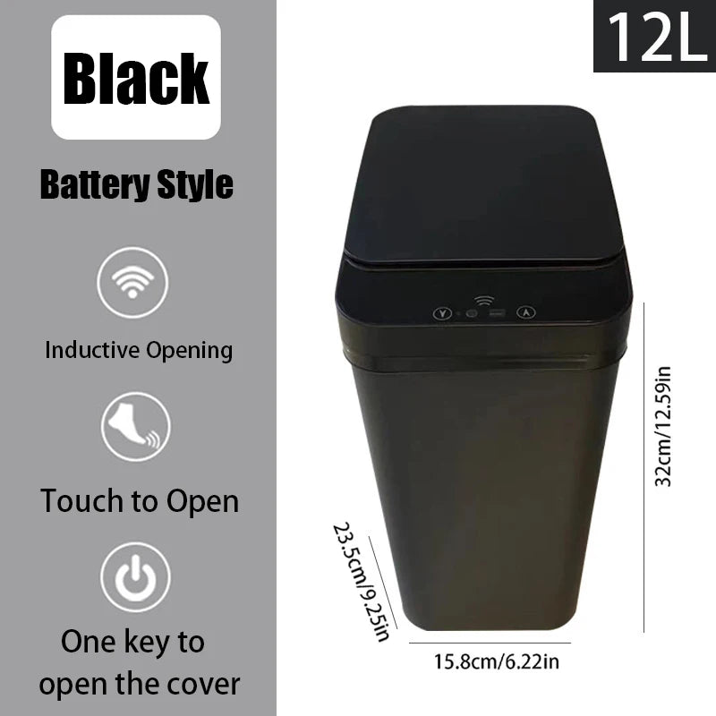Bathroom Touchless Trash,12L Motion Sensor - Activated Trash Can with Lid,Automatic Kitchen Trash for Office,Living Room,Bedroom - Kaiju Mafia