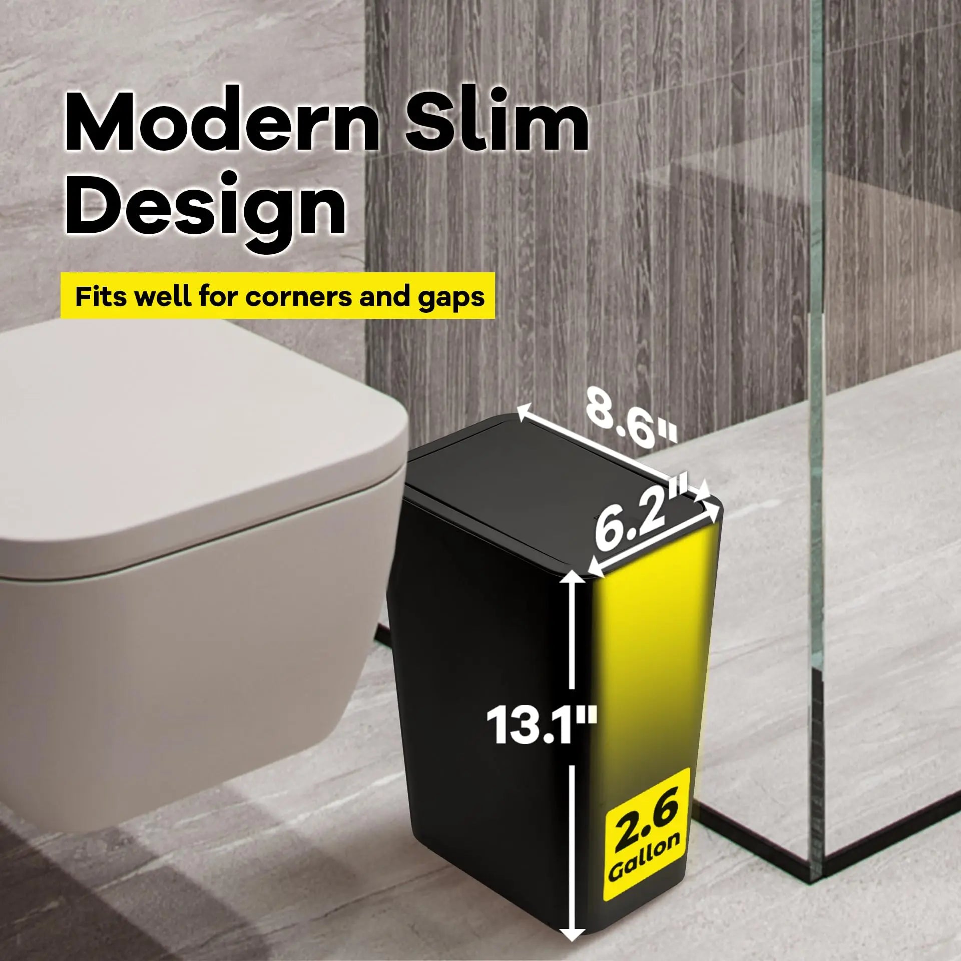 Bathroom Trash Can - 10L Small Garbage Can with Press Top Lid for Toilet,Bedroom,Living Room – Plastic Wastebasket with Pop - up Lid - Kaiju Mafia