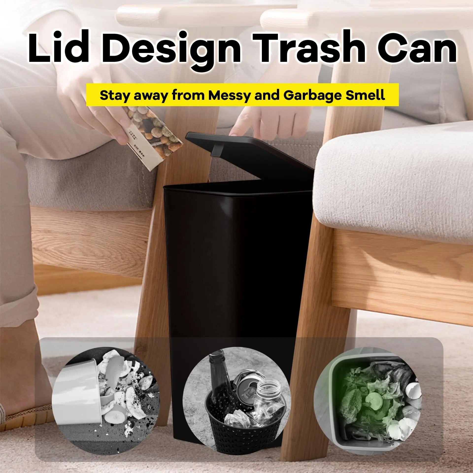 Bathroom Trash Can - 10L Small Garbage Can with Press Top Lid for Toilet,Bedroom,Living Room – Plastic Wastebasket with Pop - up Lid - Kaiju Mafia