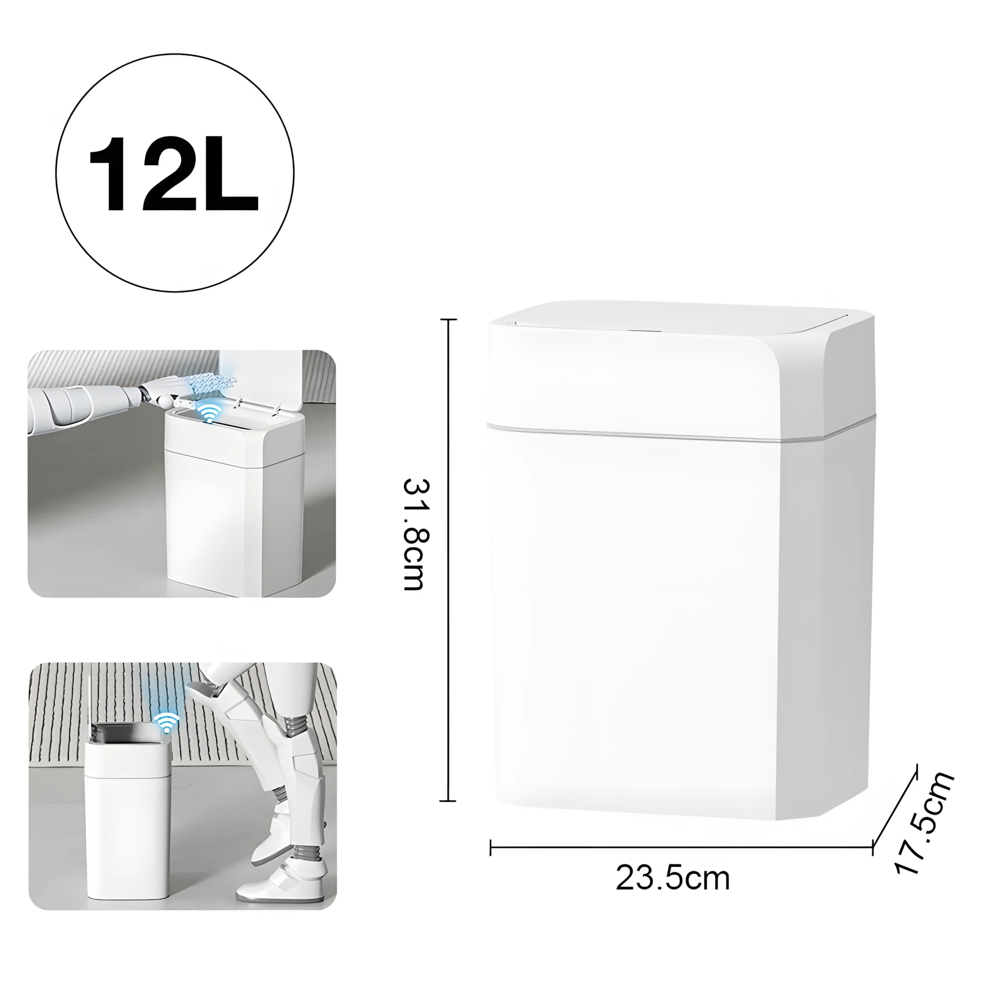 12L+16L Smart Sensor Trash Can Bathroom Anti odor Automatic Trash Bin For Toilet White Electric Wastebasket - Kaiju Mafia