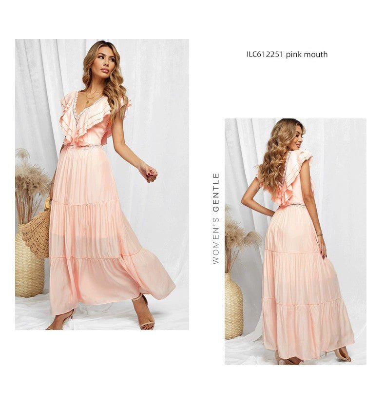 V Neck Fashion White Fairy Lace Dress Short Sleeve - Kaiju Mafia