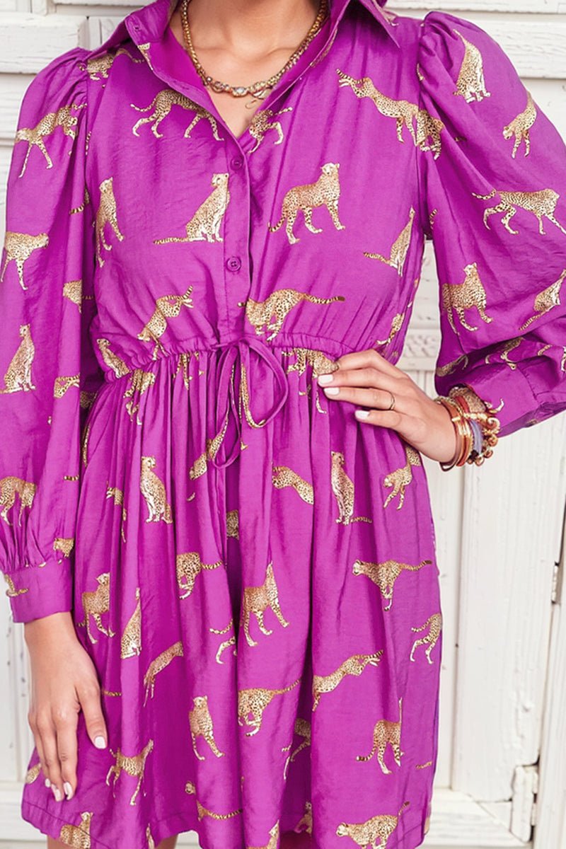 Fashion Leopard Print Long Sleeves Dress Women 2024 Spring New Arrival Casual Versatile Personality Knee - Length Skirt Short Skirt Women - Kaiju Mafia