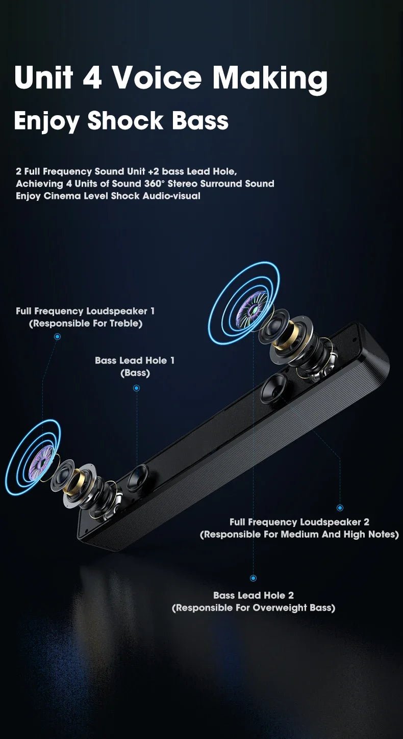 Home Theater Bluetooth Speaker Wired and Wireless Soundbar USB Powered Soundbar for TV Pc Laptop Gaming Surround Audio System - Kaiju Mafia