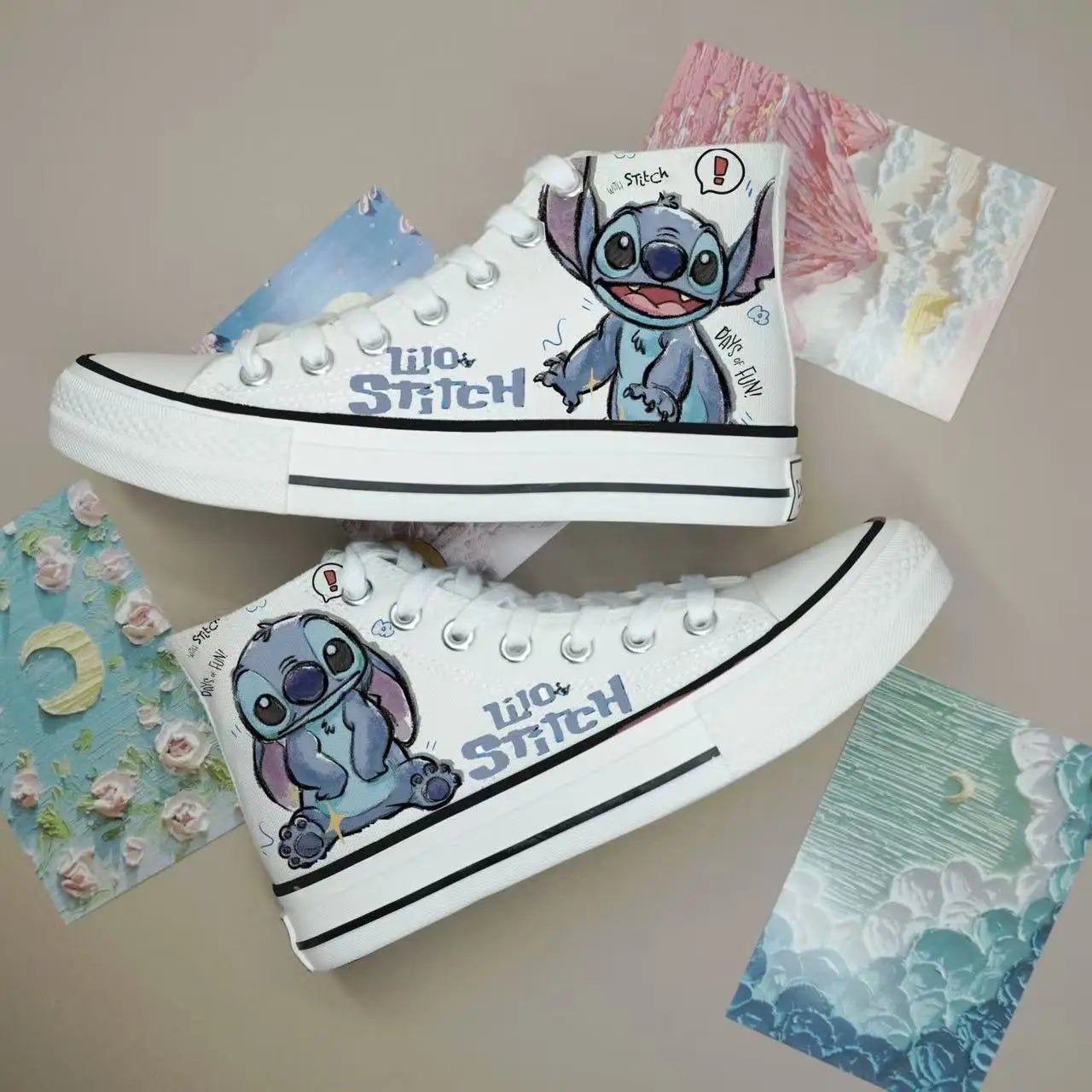 2024 autumn cartoon cute Stitch pattern student high top design sense niche black canvas shoes for men and women couple shoes - Kaiju Mafia