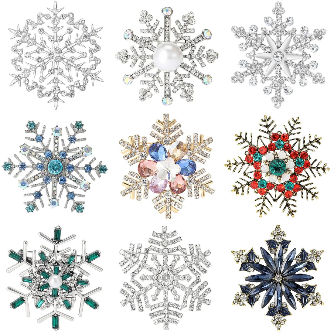Rhinestone Snowflake Brooch Pins - Kaiju Mafia