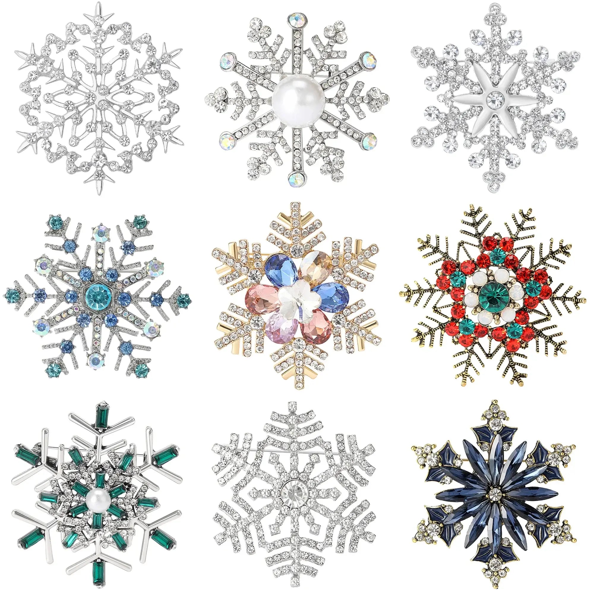 Rhinestone Snowflake Brooch Pins - Kaiju Mafia