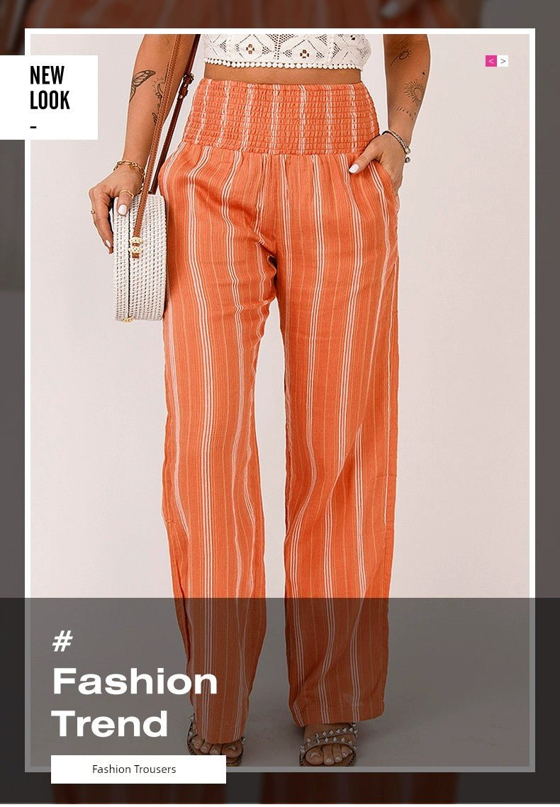 Stripes Personality Slim Fit High Waist Thin Straight - leg Casual Pants - Kaiju Mafia