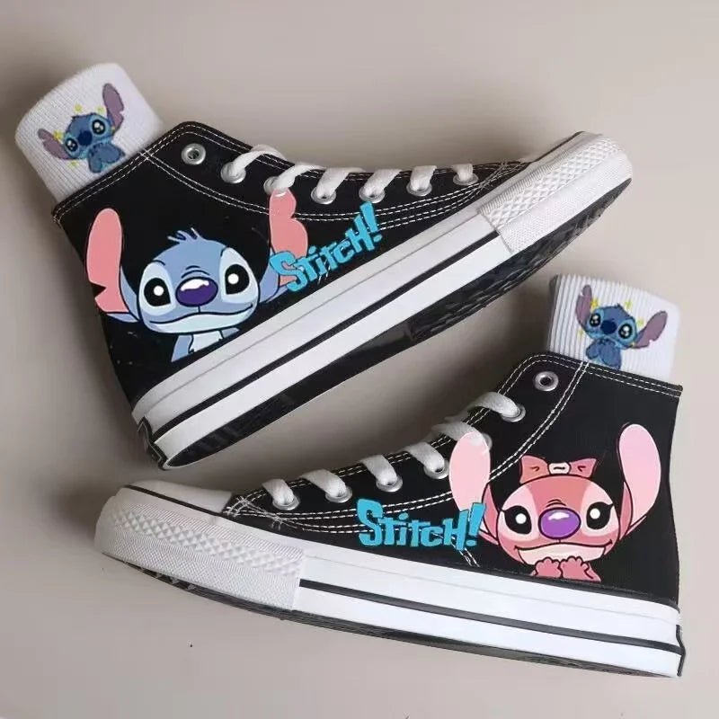 2024 autumn cartoon cute Stitch pattern student high top design sense niche black canvas shoes for men and women couple shoes - Kaiju Mafia