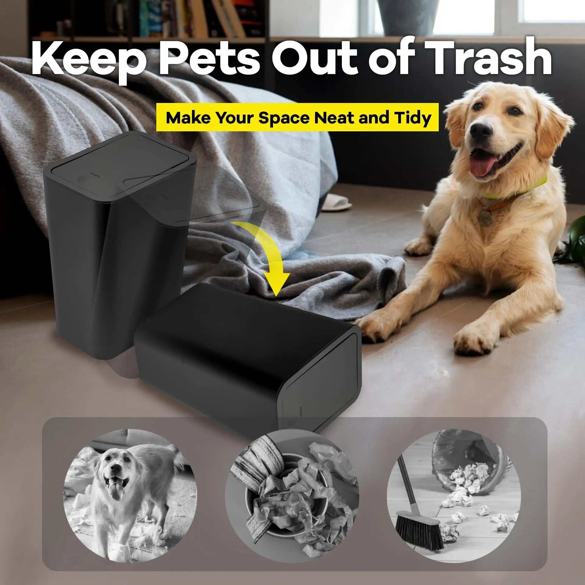 Bathroom Trash Can - 10L Small Garbage Can with Press Top Lid for Toilet,Bedroom,Living Room – Plastic Wastebasket with Pop - up Lid - Kaiju Mafia