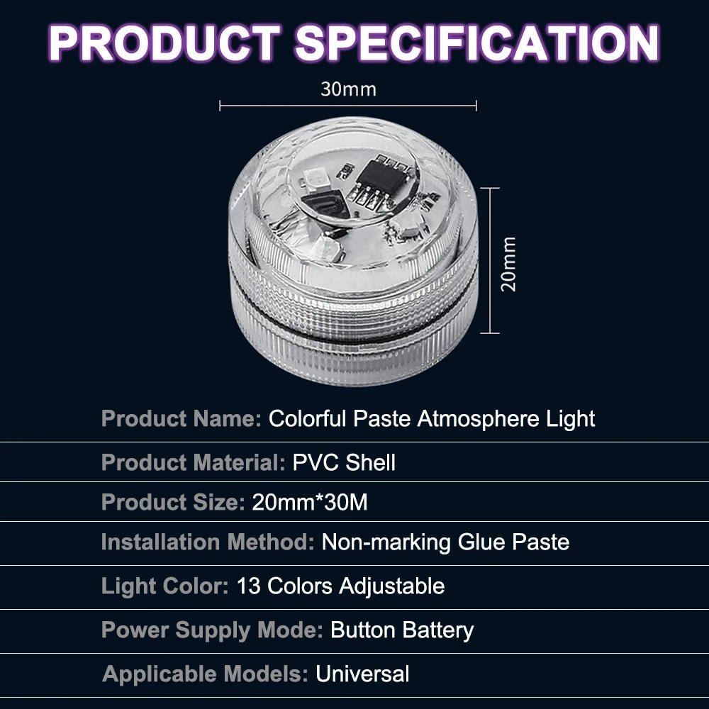 Wireless Adhesive LED Car Interior Ambient Light Remote Control Decoration Auto Roof Foot Atmosphere Lamp with Battery Colorful - Kaiju Mafia