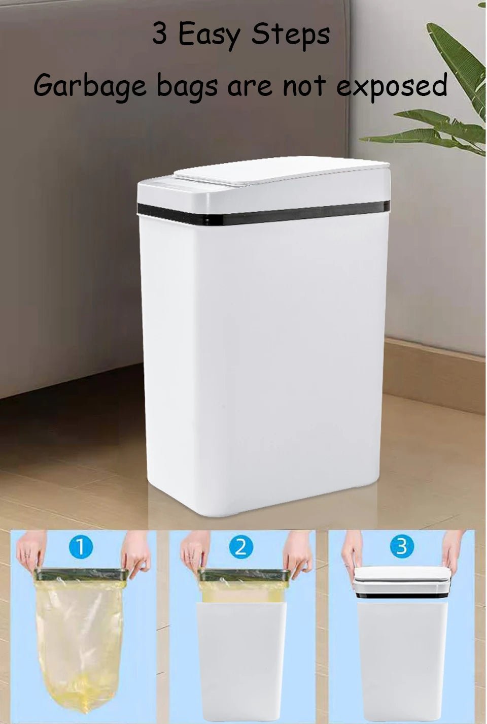 Bathroom Touchless Trash,12L Motion Sensor - Activated Trash Can with Lid,Automatic Kitchen Trash for Office,Living Room,Bedroom - Kaiju Mafia