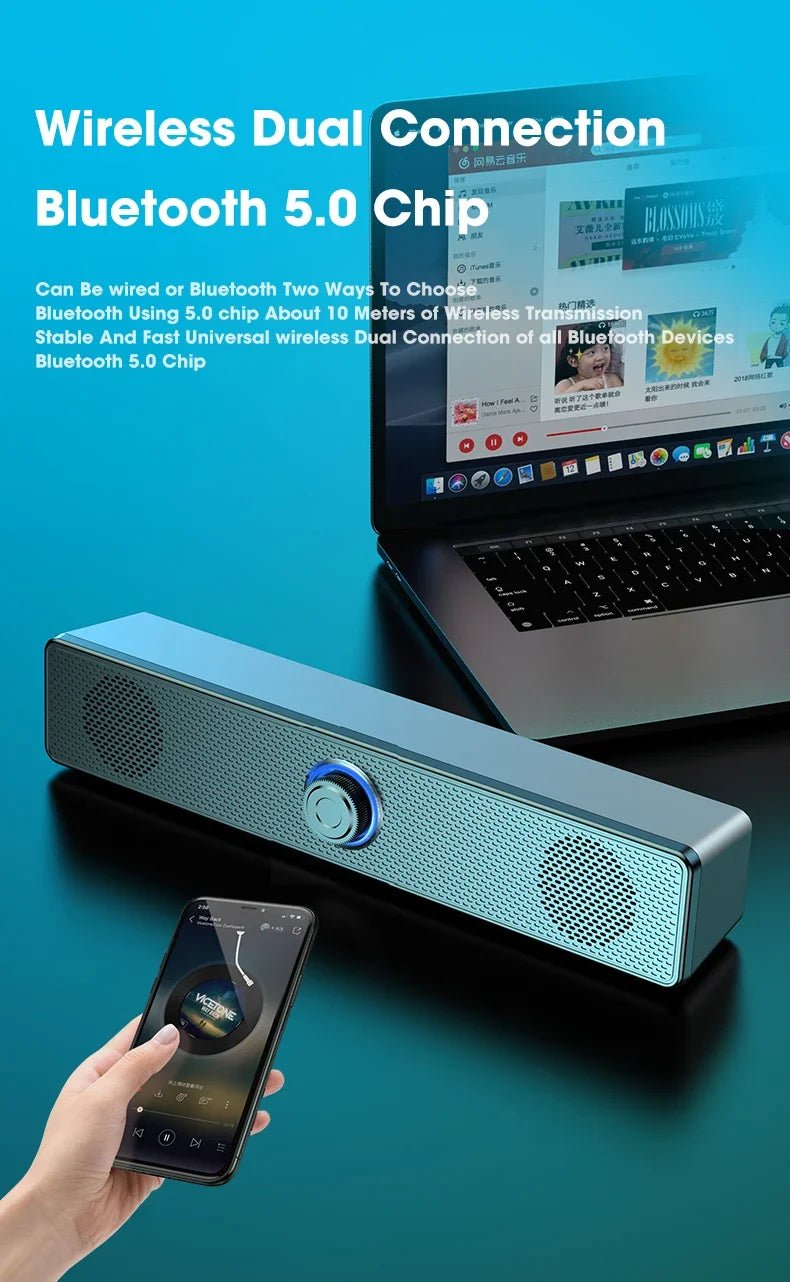 Home Theater Bluetooth Speaker Wired and Wireless Soundbar USB Powered Soundbar for TV Pc Laptop Gaming Surround Audio System - Kaiju Mafia