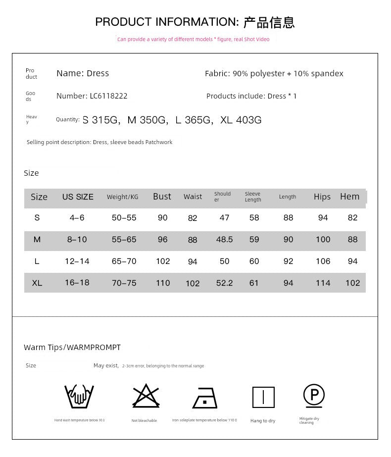 2024 Fall and Winter New Arrival Sleeve Sequin Patchwork Long Sleeves Dress Fashion Fashion Casual White Knee - Length Skirt Skirt - Kaiju Mafia