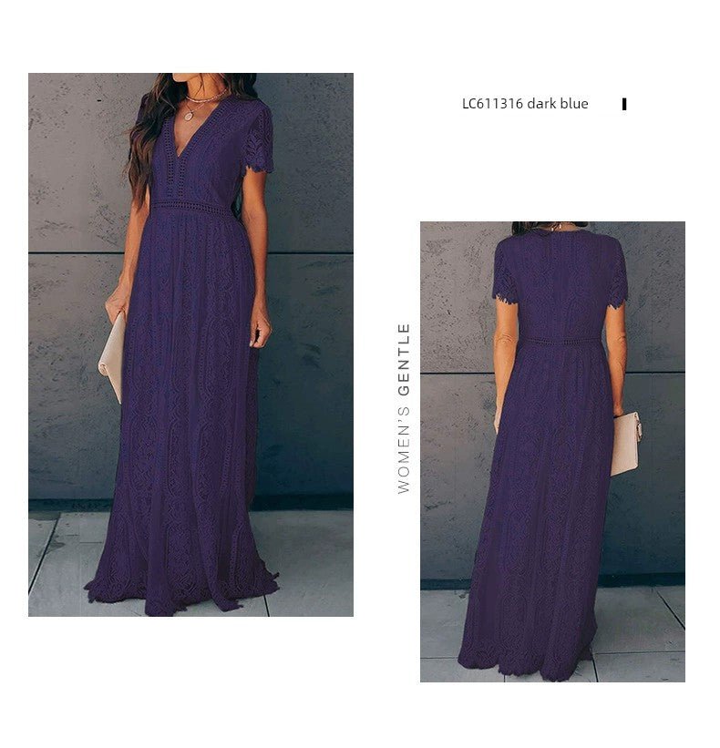 V Neck Fashion White Fairy Lace Dress Short Sleeve - Kaiju Mafia