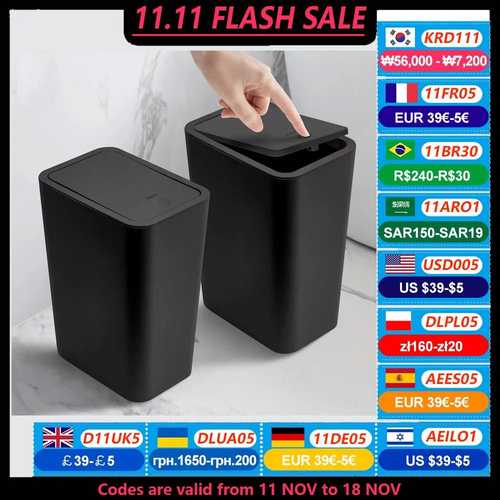 Bathroom Trash Can - 10L Small Garbage Can with Press Top Lid for Toilet,Bedroom,Living Room – Plastic Wastebasket with Pop - up Lid - Kaiju Mafia