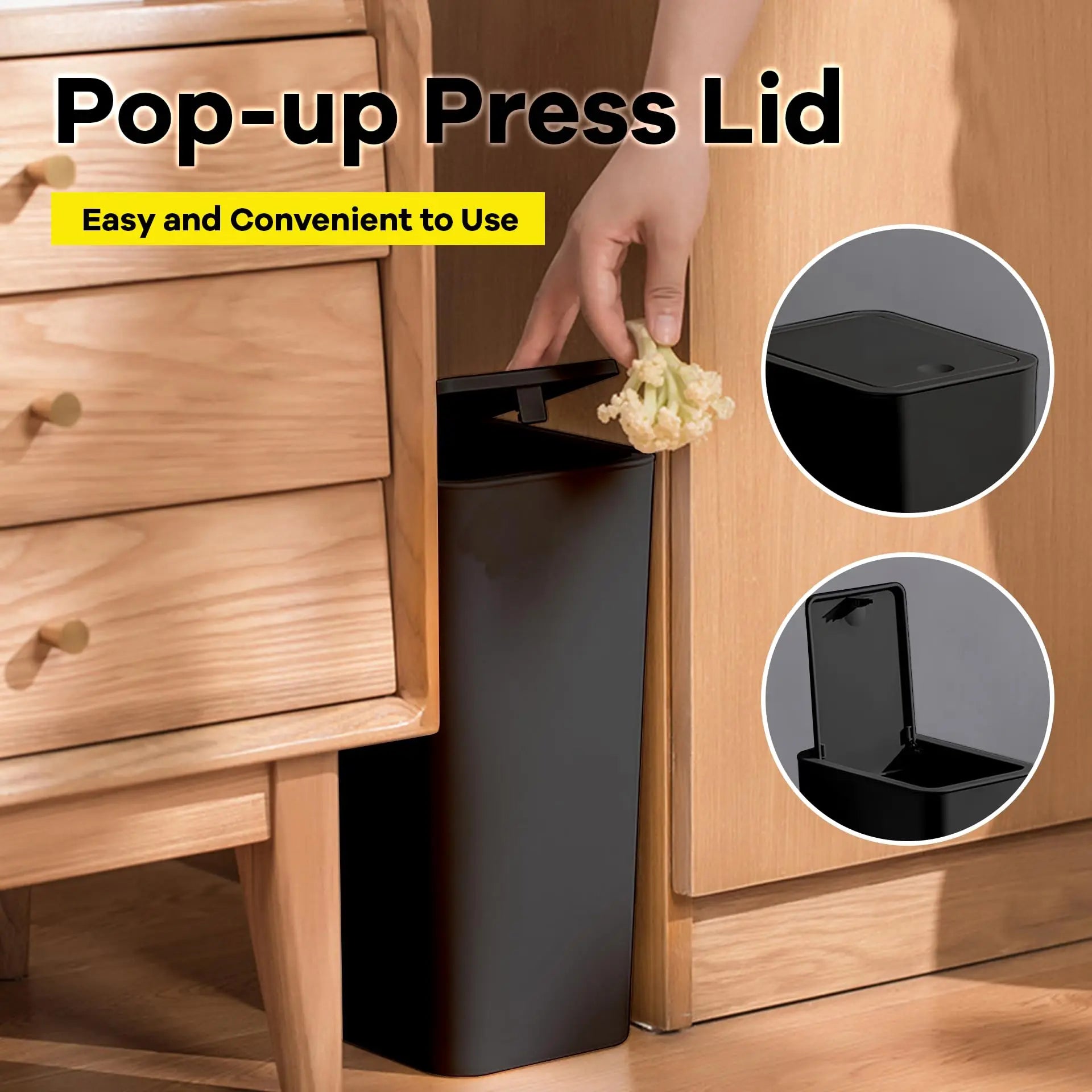 Bathroom Trash Can - 10L Small Garbage Can with Press Top Lid for Toilet,Bedroom,Living Room – Plastic Wastebasket with Pop - up Lid - Kaiju Mafia