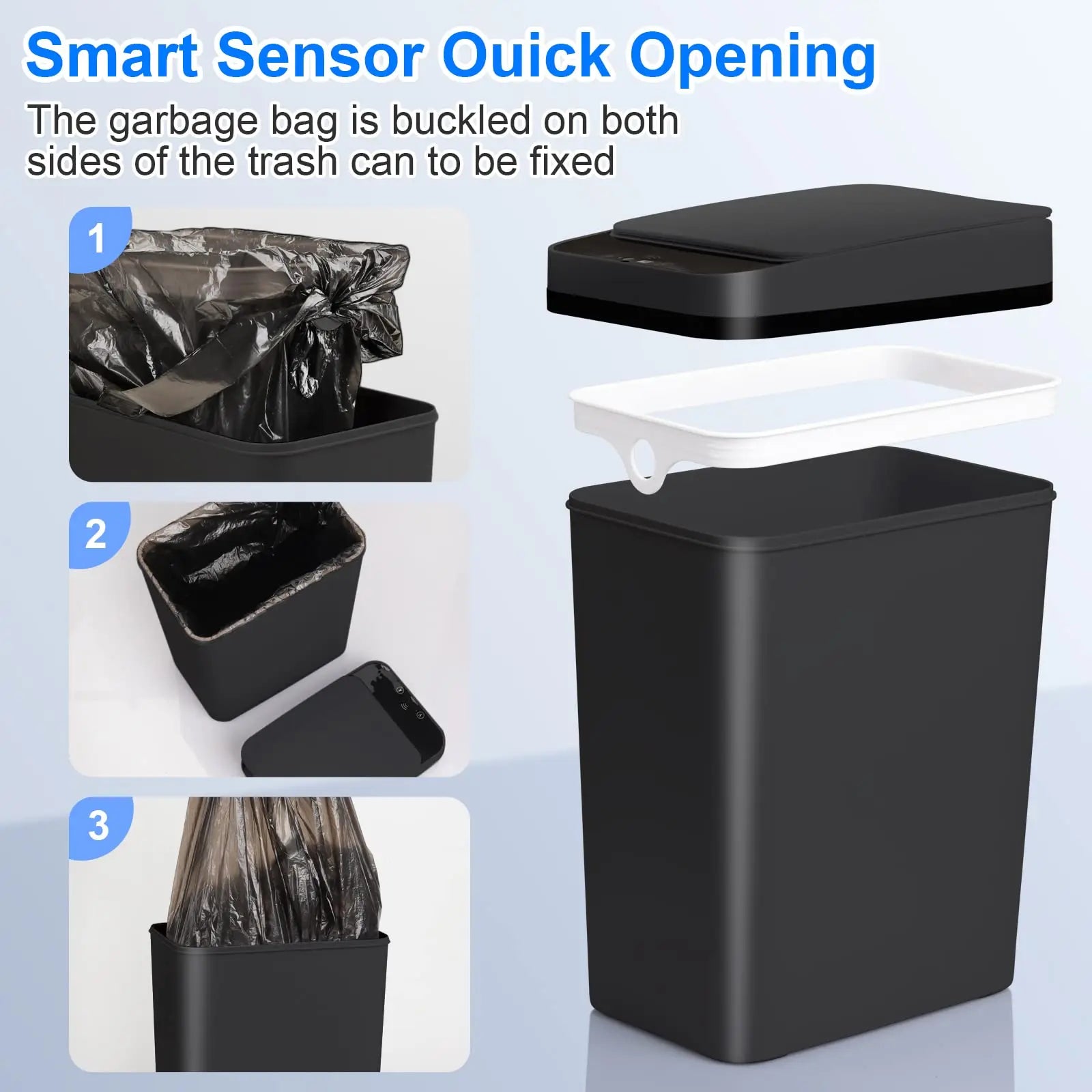 Bathroom Touchless Trash,12L Motion Sensor - Activated Trash Can with Lid,Automatic Kitchen Trash for Office,Living Room,Bedroom - Kaiju Mafia