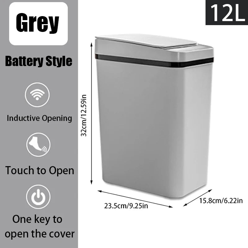Bathroom Touchless Trash,12L Motion Sensor - Activated Trash Can with Lid,Automatic Kitchen Trash for Office,Living Room,Bedroom - Kaiju Mafia
