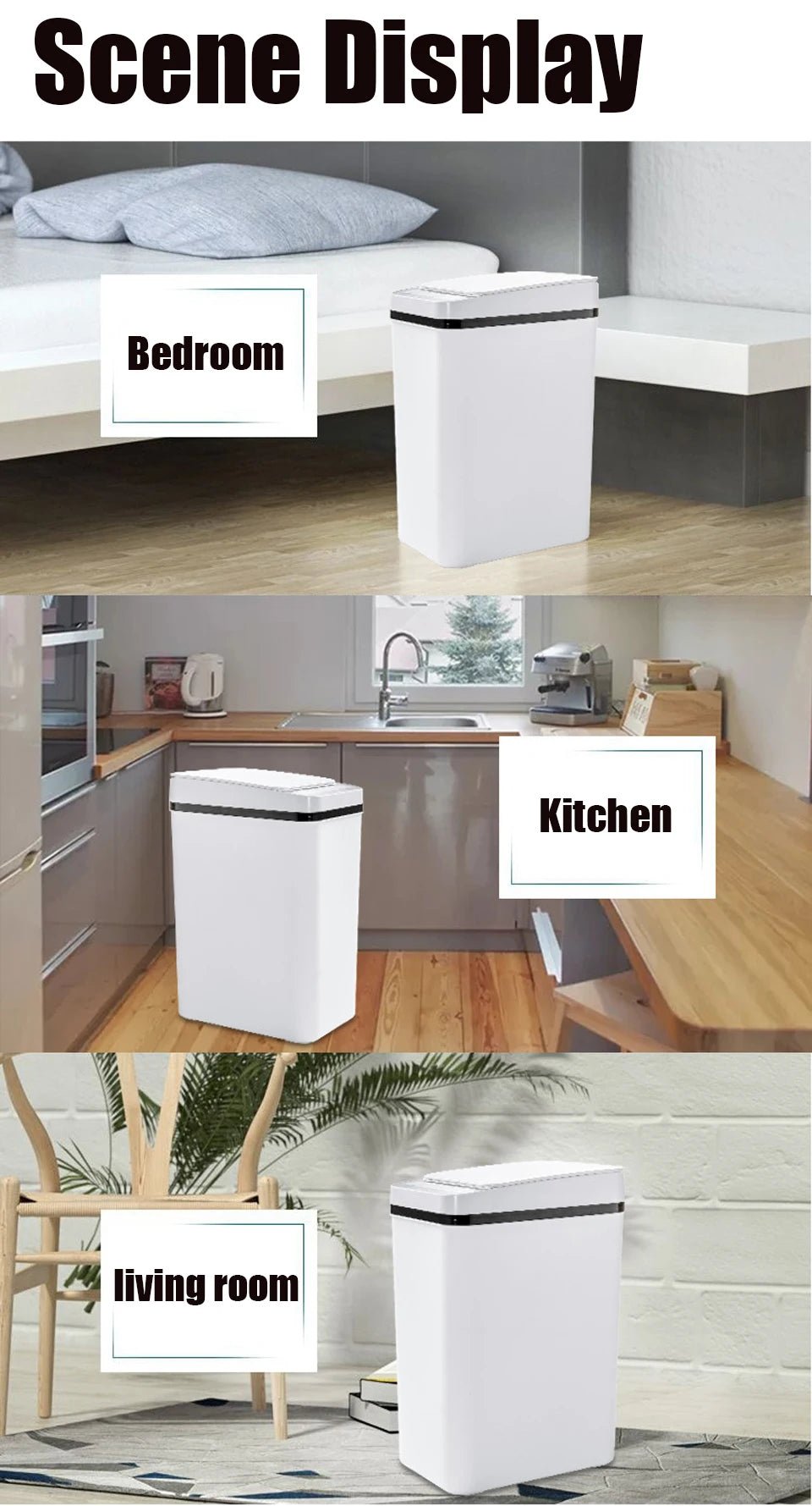 Bathroom Touchless Trash,12L Motion Sensor - Activated Trash Can with Lid,Automatic Kitchen Trash for Office,Living Room,Bedroom - Kaiju Mafia