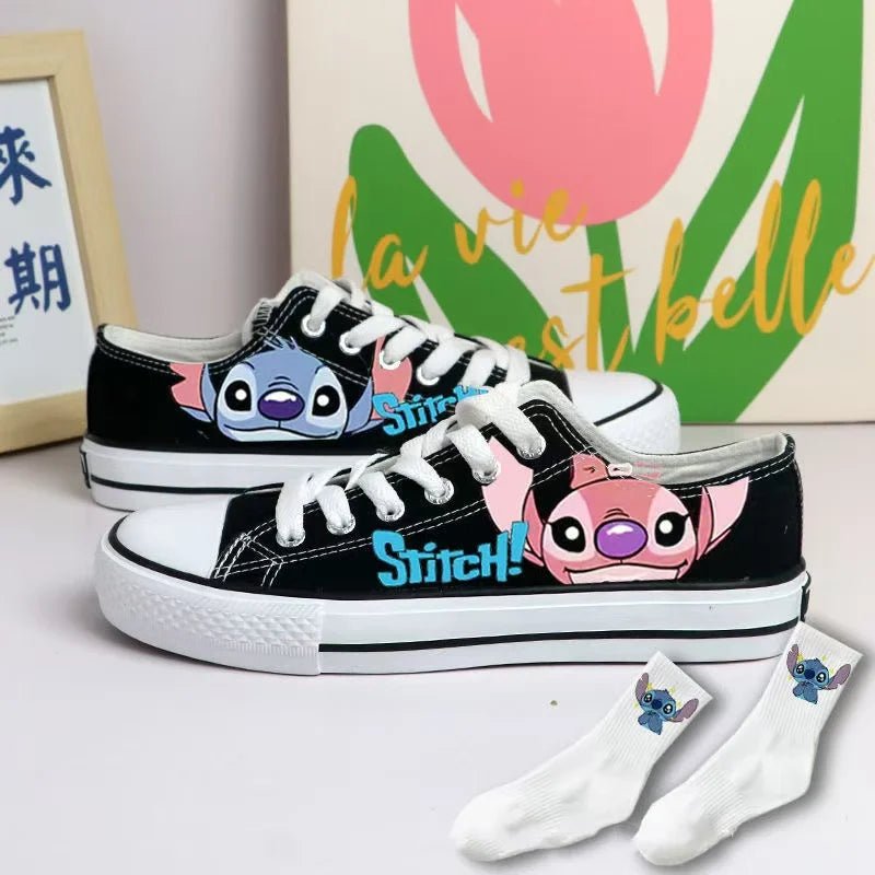 2024 autumn cartoon cute Stitch pattern student high top design sense niche black canvas shoes for men and women couple shoes - Kaiju Mafia