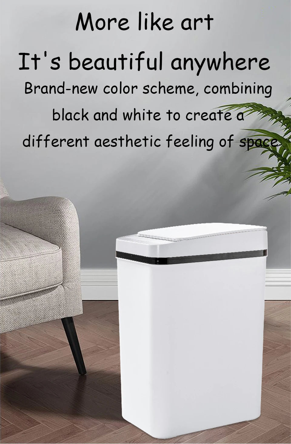 Bathroom Touchless Trash,12L Motion Sensor - Activated Trash Can with Lid,Automatic Kitchen Trash for Office,Living Room,Bedroom - Kaiju Mafia